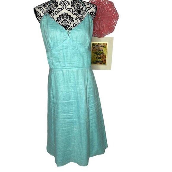 Ann Taylor Dresses & Skirts - Ann Taylor Ocean Blue 100% Linen Bedded Halter Dress Size 14